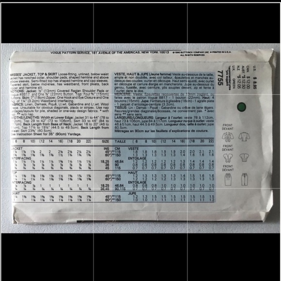 Vogue Pattern Set 7755 - Picture 2 of 2